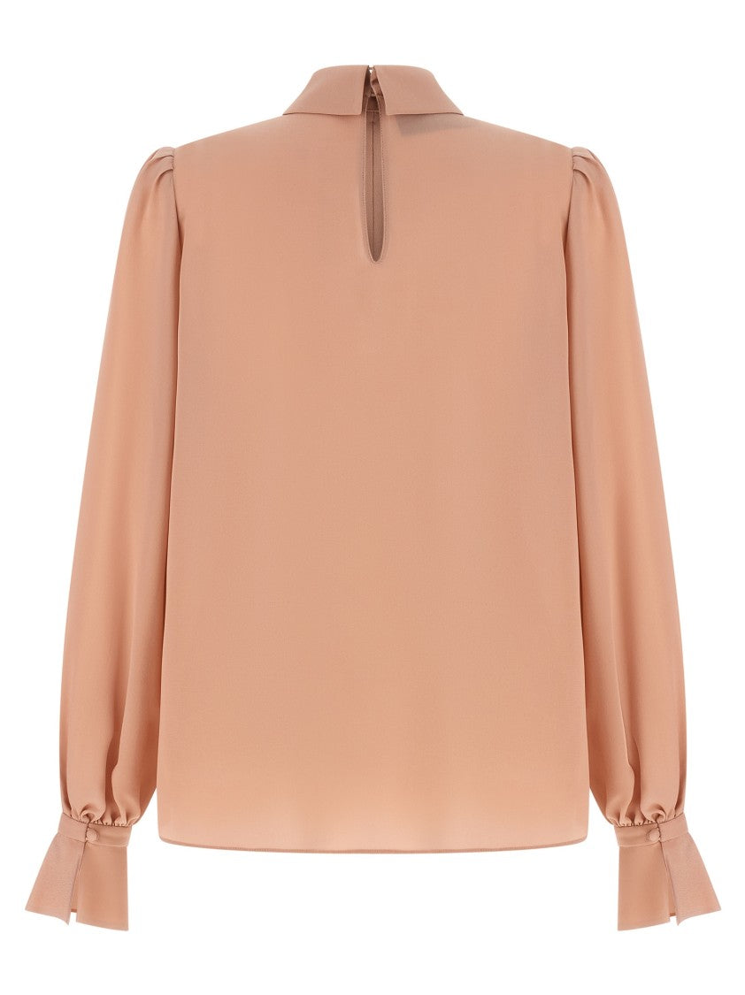 Valentino Garavani Crêpe De Chine Top With Floral Appliqué And Pleated Detailing