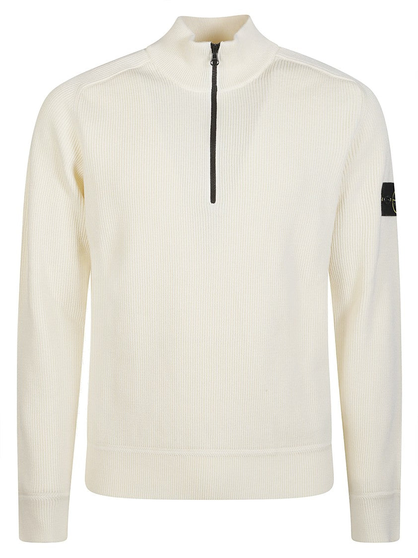Stone Island Basic Half Zip Ribbed Cotton Sweater