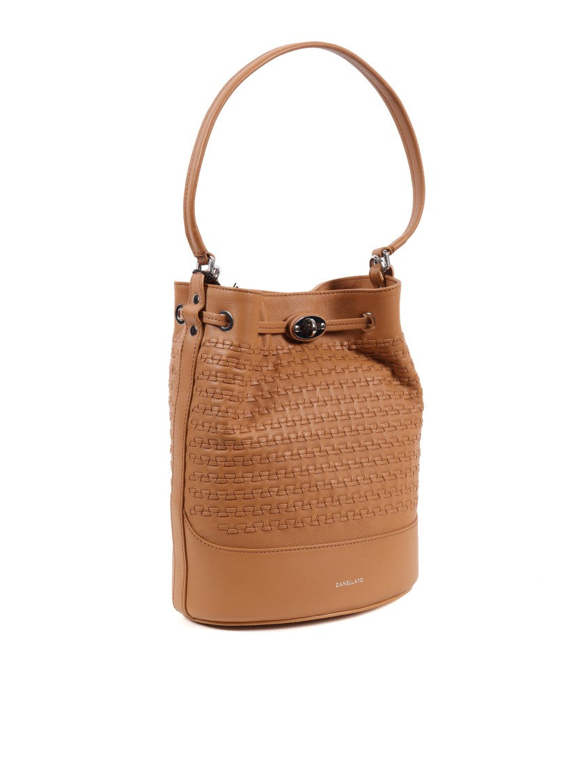 Zanellato Srl Beige Tabac Musiva Bovine Leather Bucket Bag