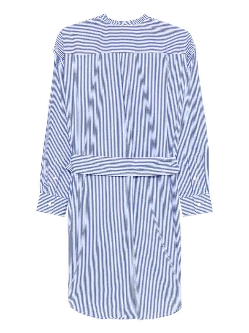 Lauren Ralph Lauren Vertical Striped Long Sleeve Midi Dress With Waist Belt