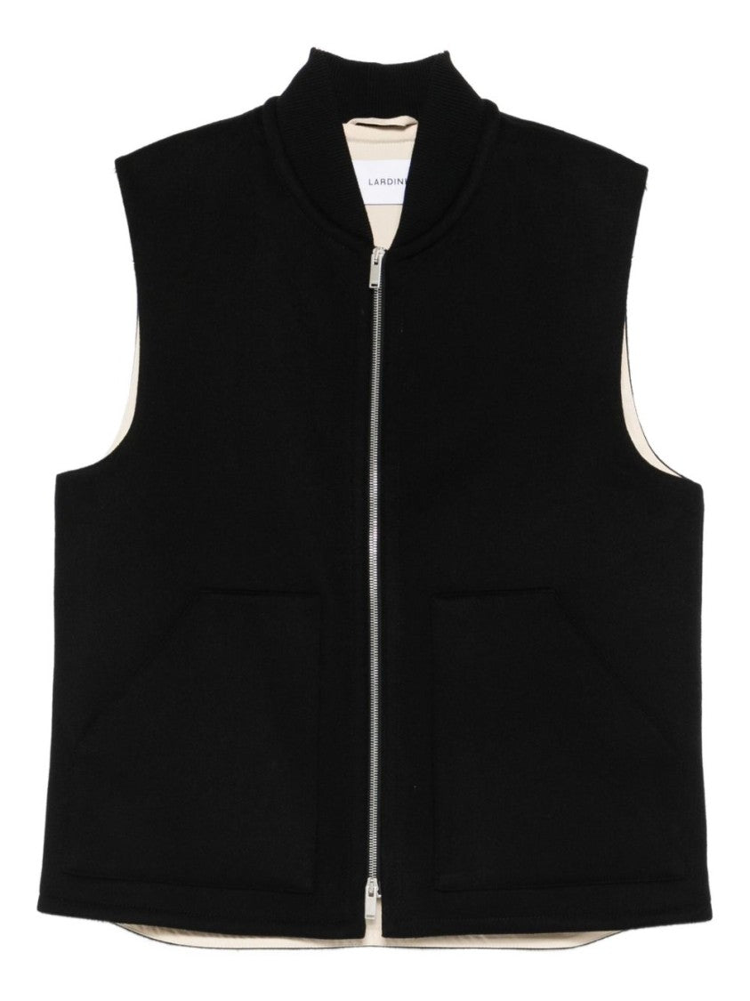 Lardini Sleeveless Black Wool Vest With High Collar