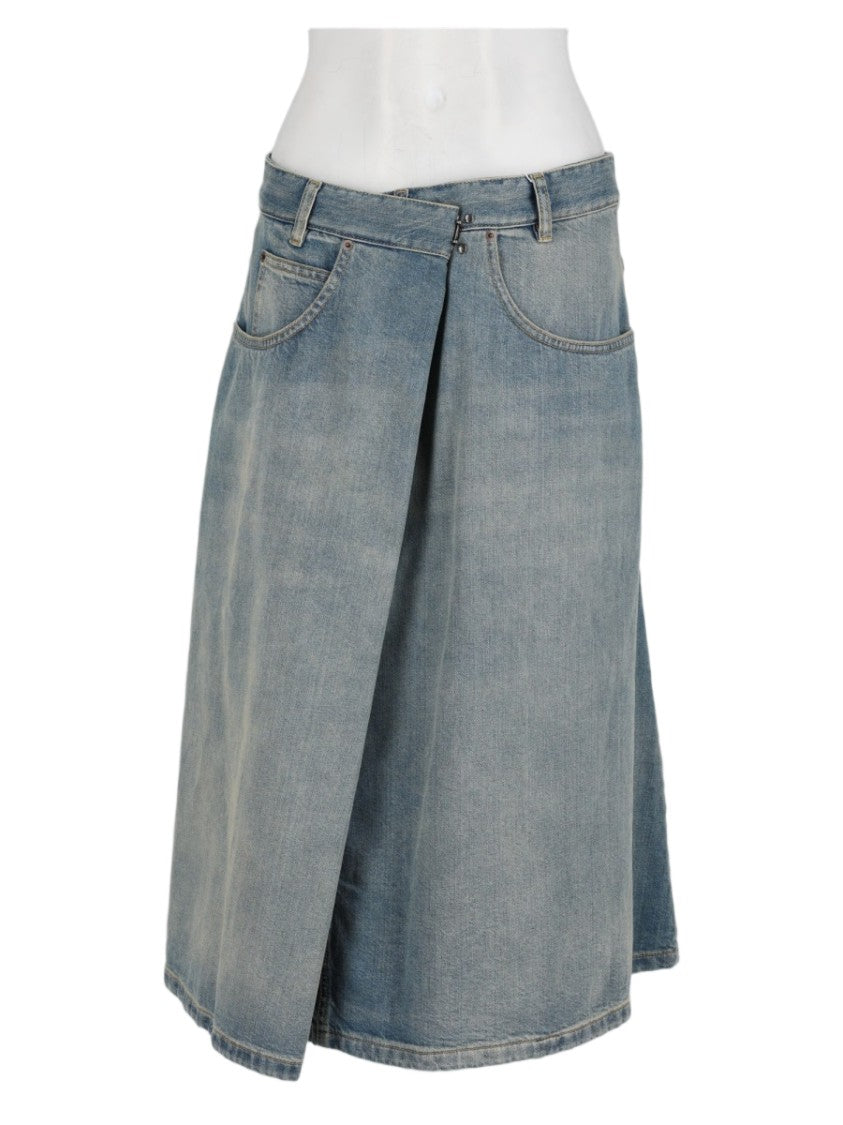 Maison Margiela Blue Wrap-Style Faded Denim Skirt