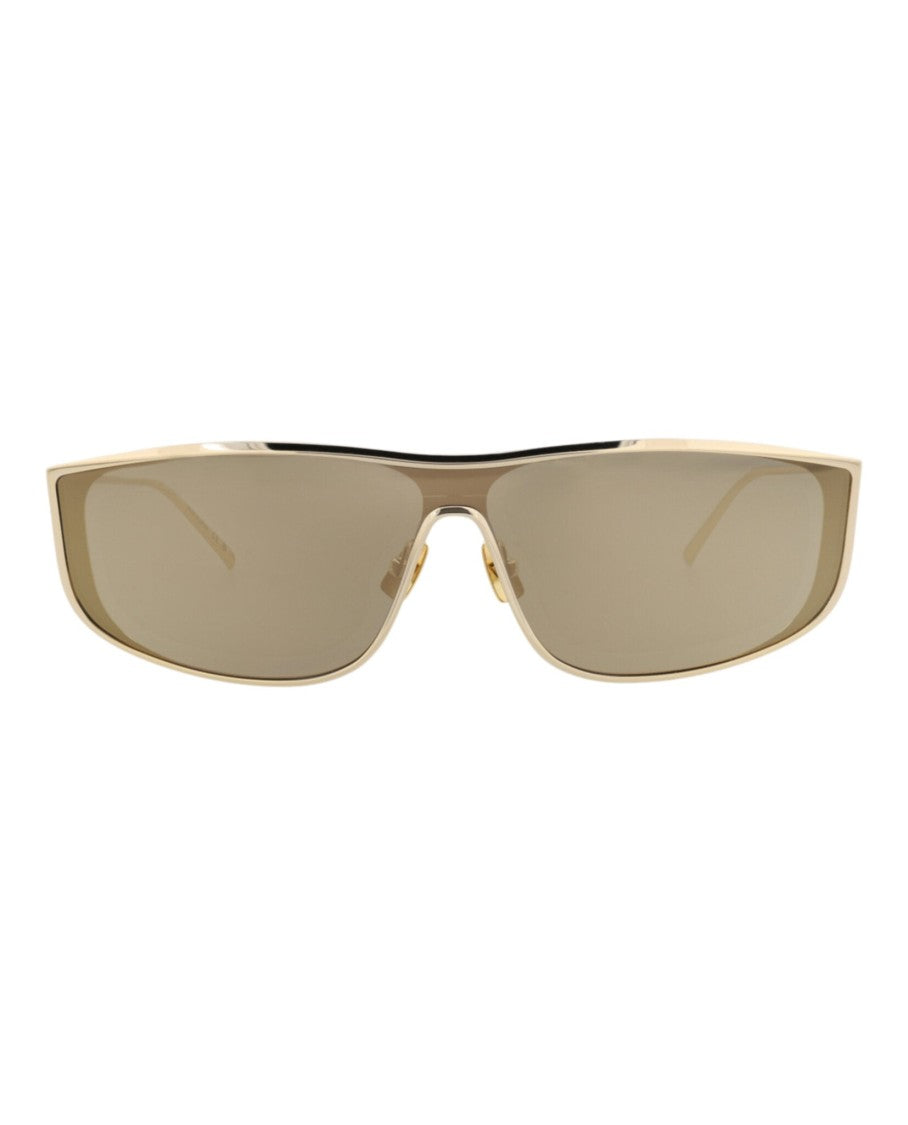Saint Laurent Shield-Frame Metal Sunglasses With Wraparound Design