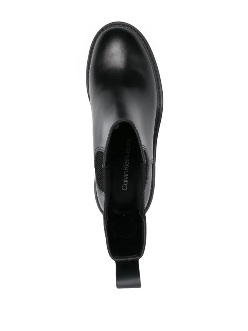 Calvin Klein Jeans Black Chunky Heeled Lugged Sole Chelsea Leather Ankle Boots