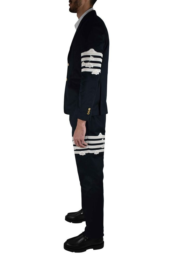 Thom Browne Navy Blue Tailored Suit With Embroidered Accents