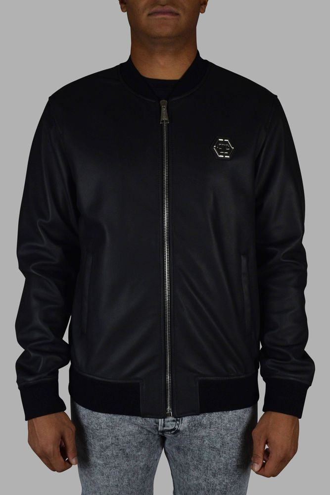 Philipp Plein Smooth Leather Bomber Jacket With Ribbed Detailing