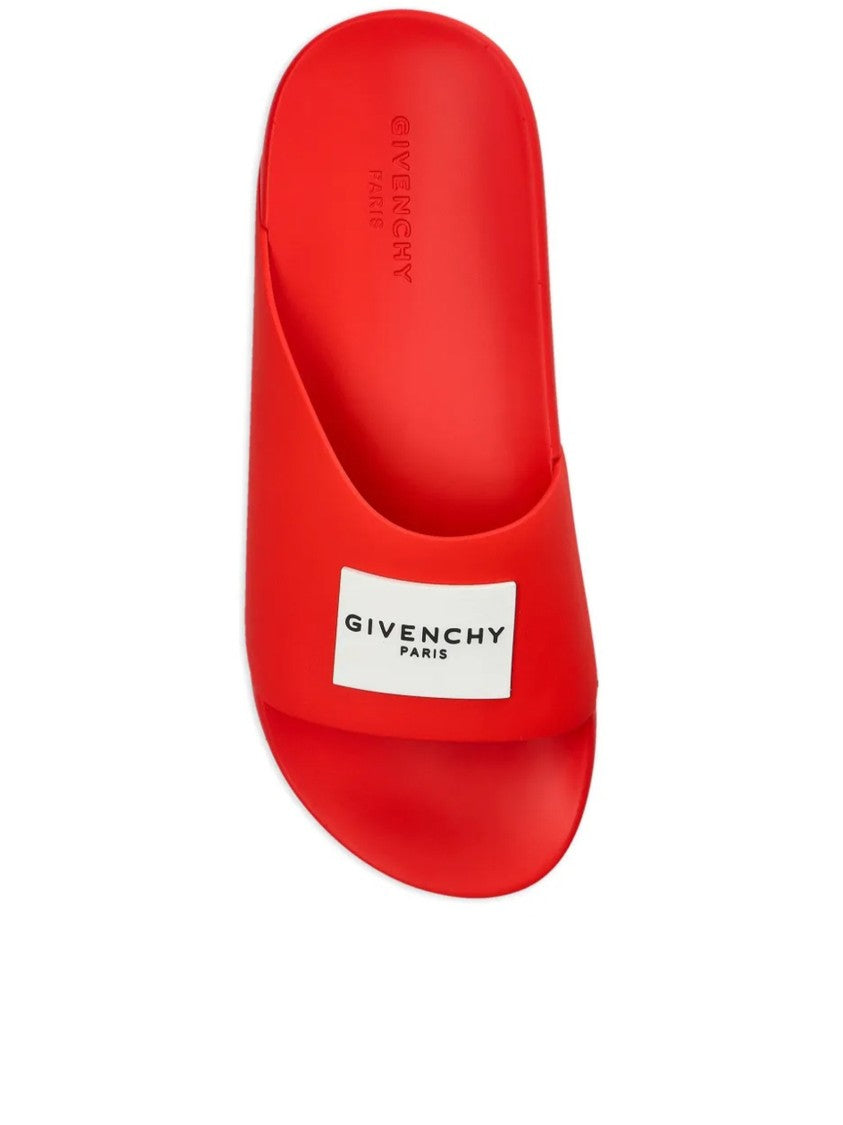 Givenchy Label Slide Red Polyurethane Logo Sandals