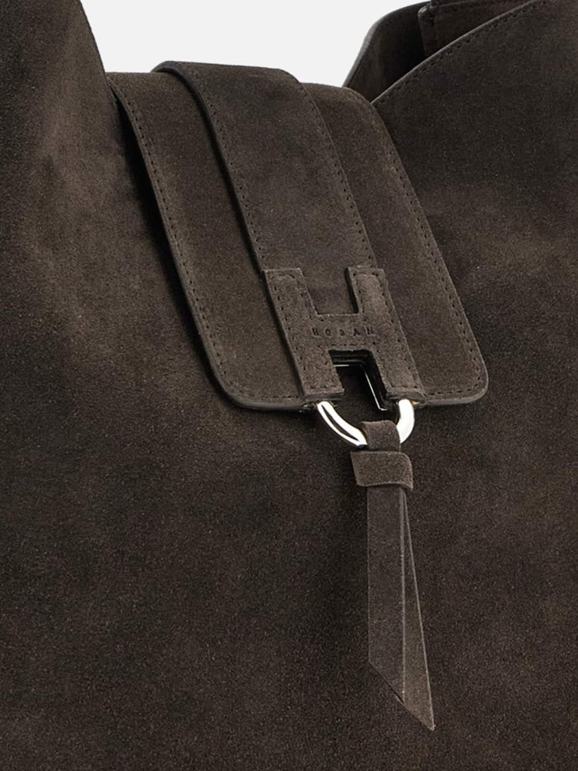 Hogan Structured Suede Handbag With Flap Closure