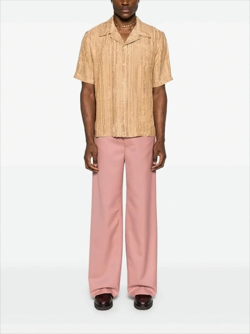 Séfr Camp Collar Short-Sleeved Shirt With Textured Vertical Stripes