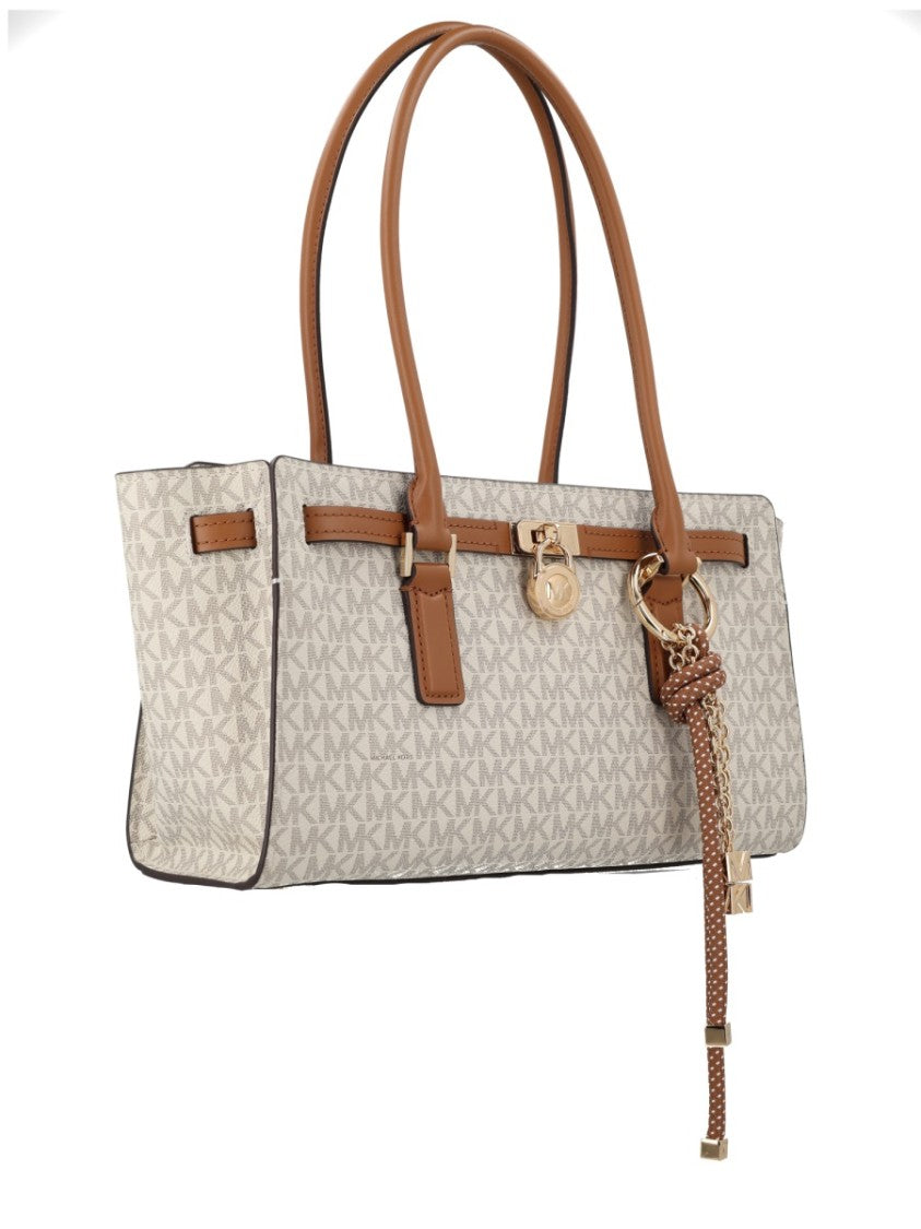 Michael Michael Kors Beige Monogram Patterned Leather Shoulder Bag
