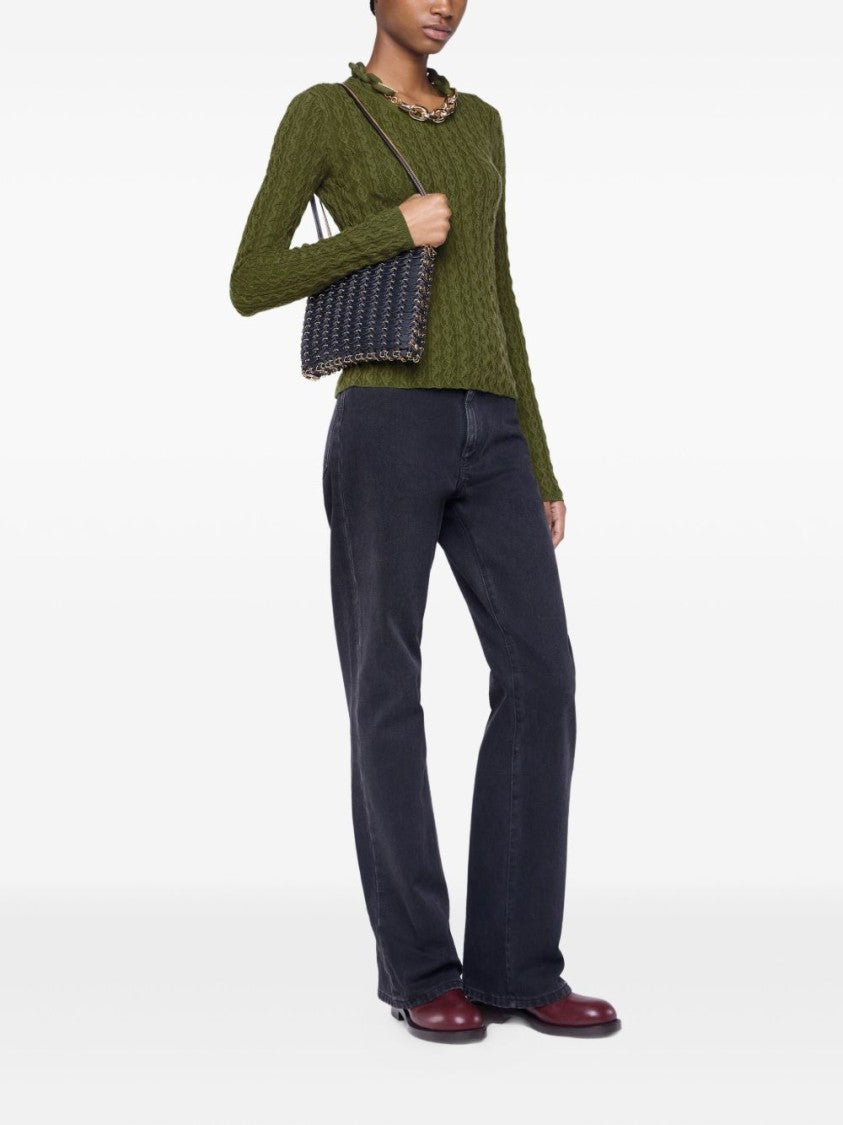 Rabanne Textured Cable Knit Sweater With Ruffled Neckline