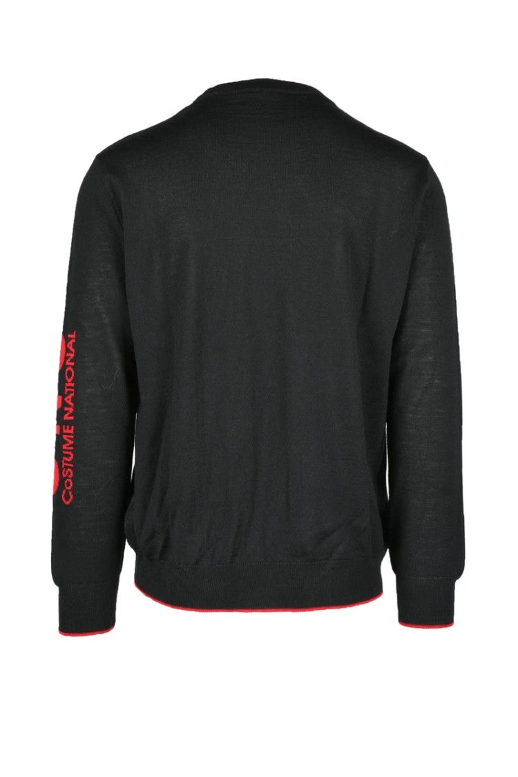 C N C Costume National Black Crewneck Virgin Wool-Blend Sweater