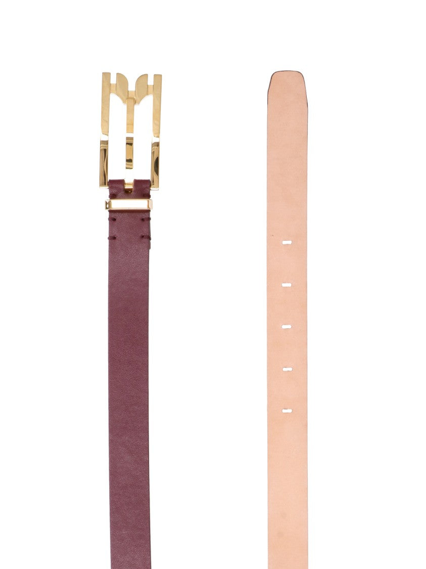 Victoria Beckham Burgundy Gold-Tone Buckle Belt