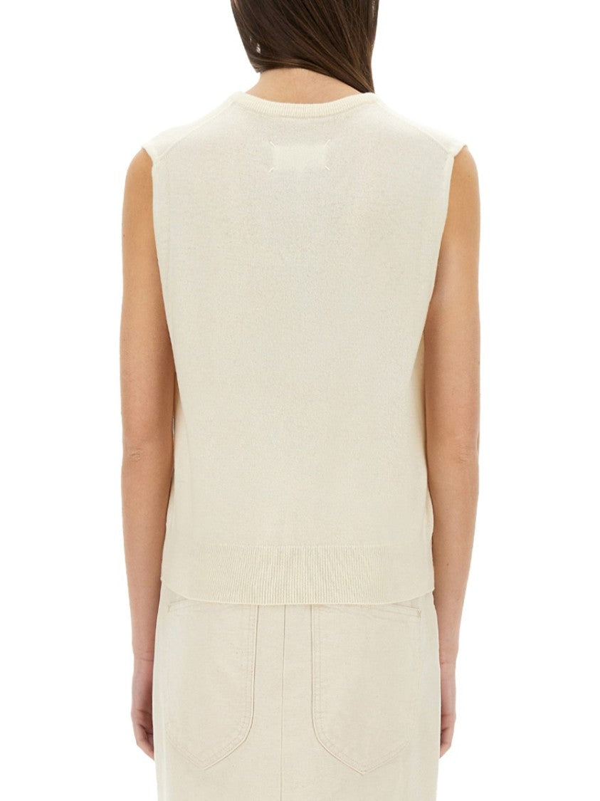 Maison Margiela V-Neck Virgin Wool Vest With Ribbed Hem