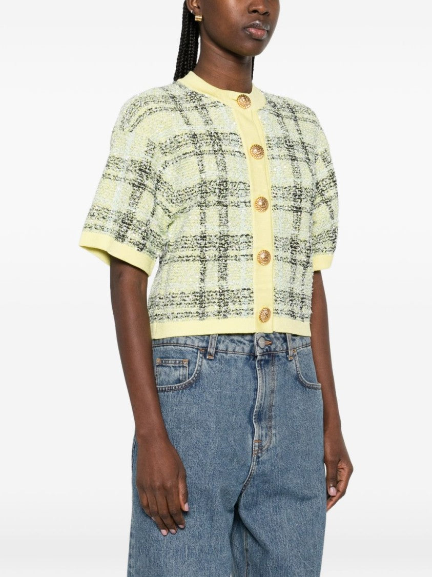 Balmain Textured Plaid Knit Tops