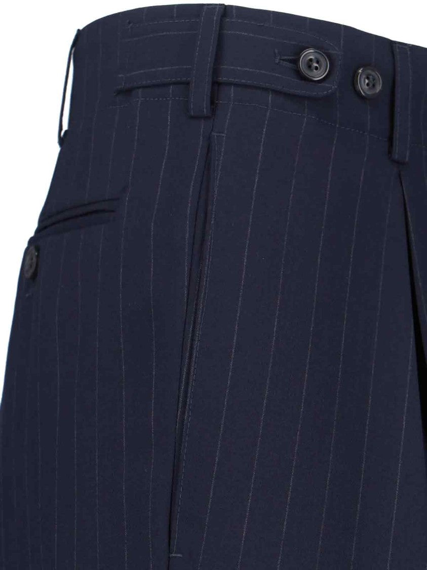 Maison Margiela Navy Blue Wool Trousers With White Pinstripe