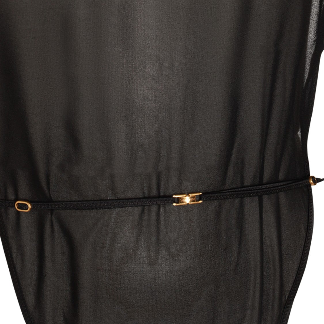 Saint Laurent Sheer Black Silk Bodysuit With Open Back And Gold Details
