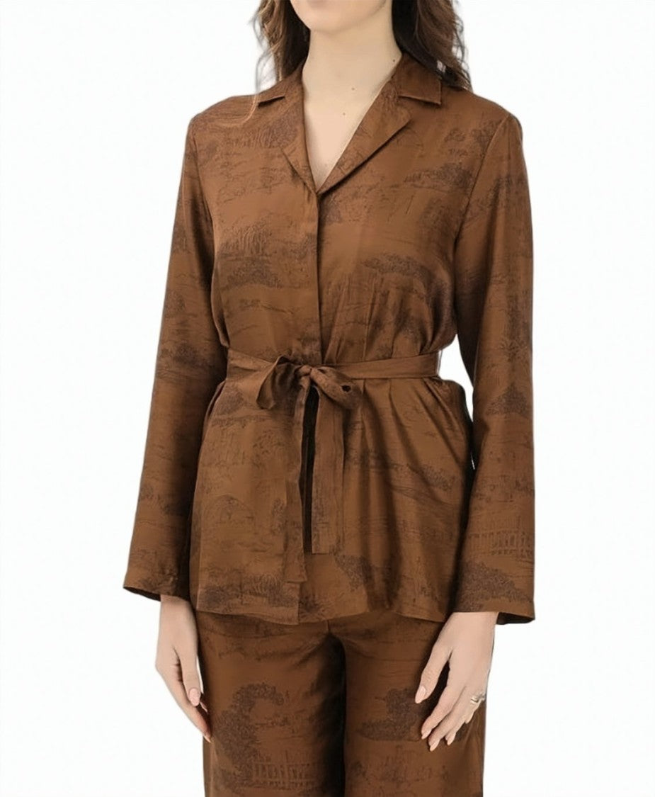 Max Mara Printed Belted Long Sleeve Jacket