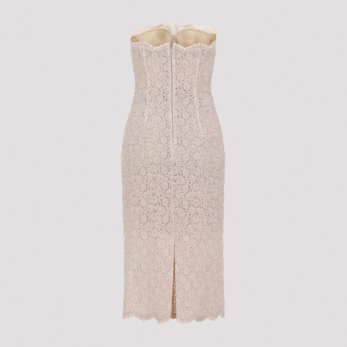 Ermanno Scervino Strapless Floral Lace Midi Dress With Scalloped Edges