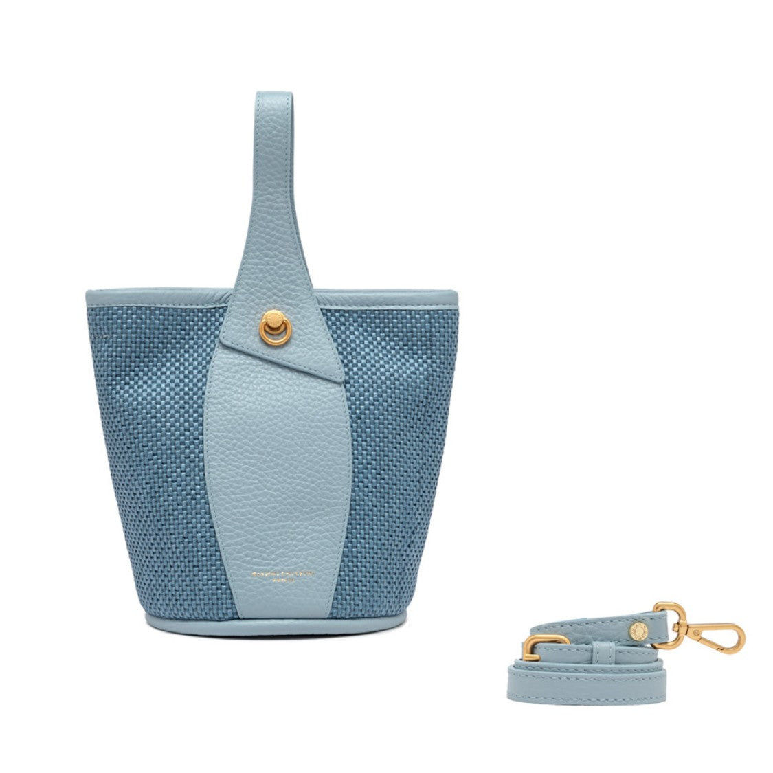 Gianni Chiarini Ester Bucket Bag In Light Blue Raffia