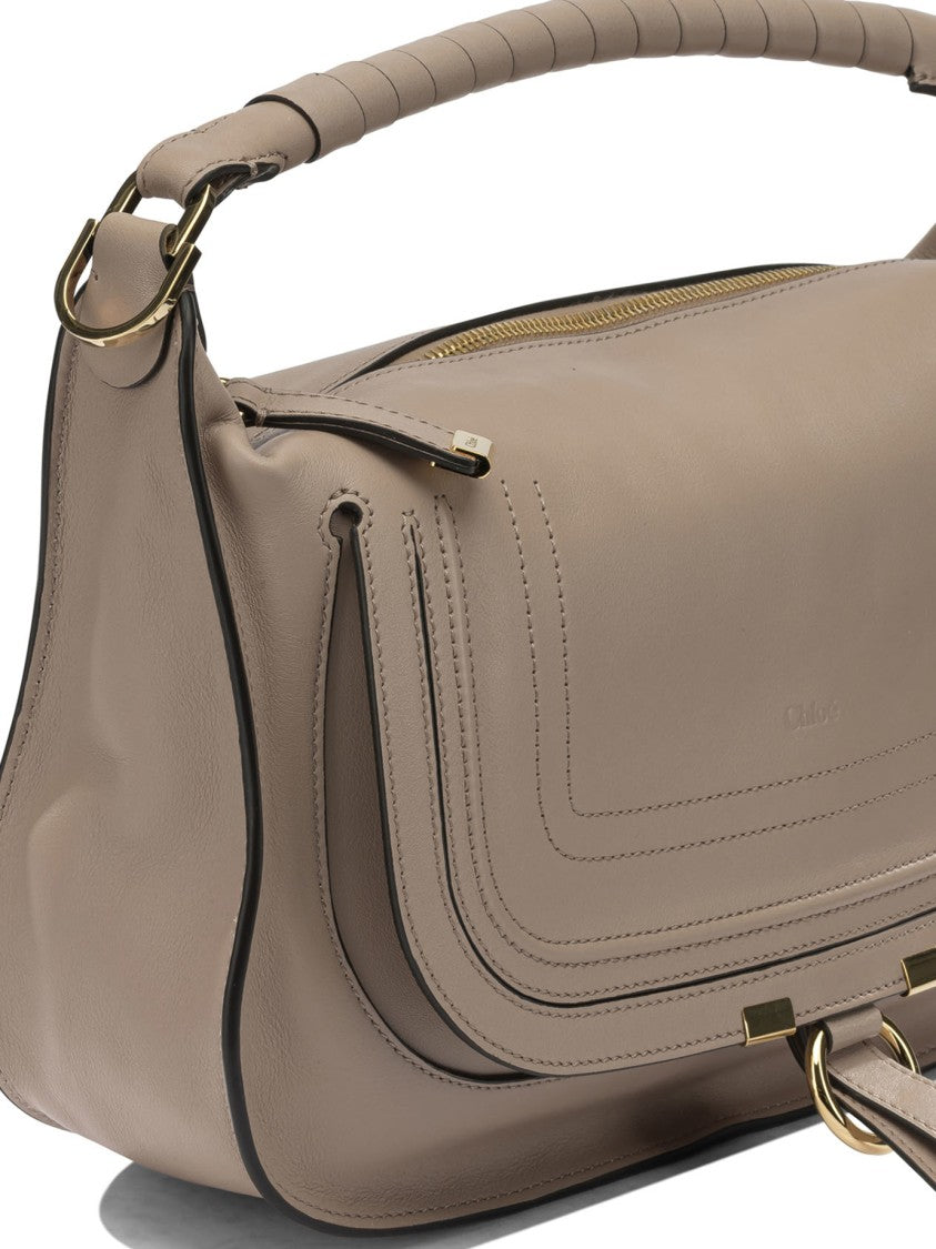 Chloé Structured Beige Leather Shoulder Bag With Gold-Tone Accents