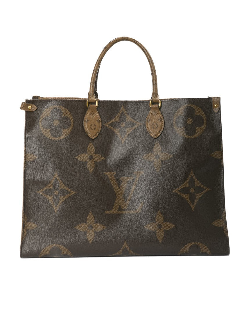 Louis Vuitton Onthego Mm Giant Monogram Reverse Tote With Leather Accents