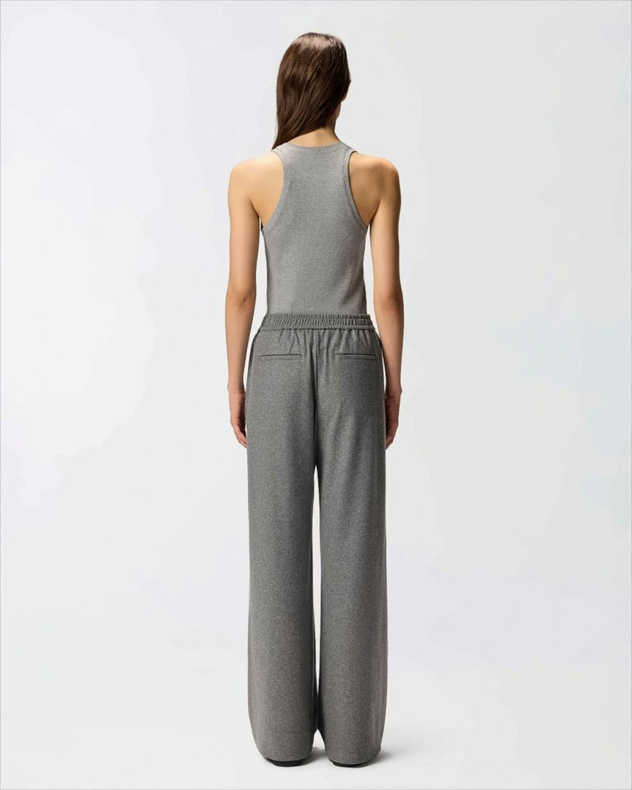 Pinko Wide-Leg Flared Pants In Yarn-Dyed Wool-Blend Flannel