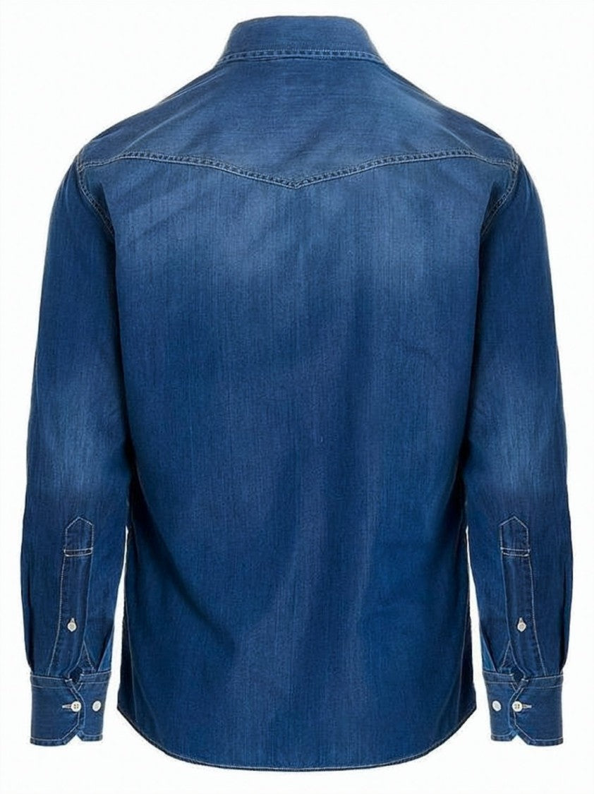 Brunello Cucinelli Classic Blue Denim Shirt With Pearl Snap Buttons