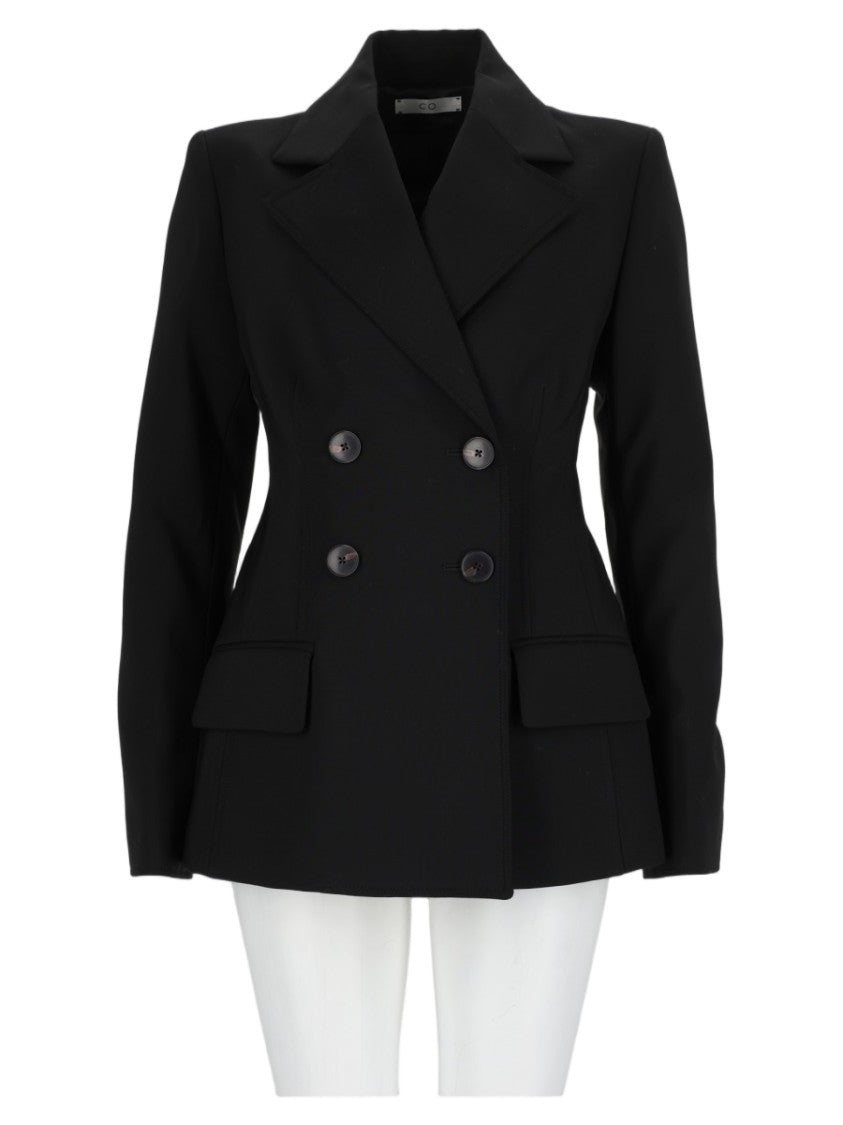 Co Black Tailored Double-Breasted Wool-Blend Blazer