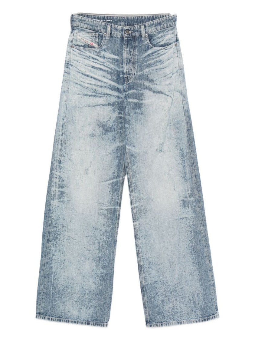 Diesel Light Blue Acid-Wash Wide-Leg Jeans