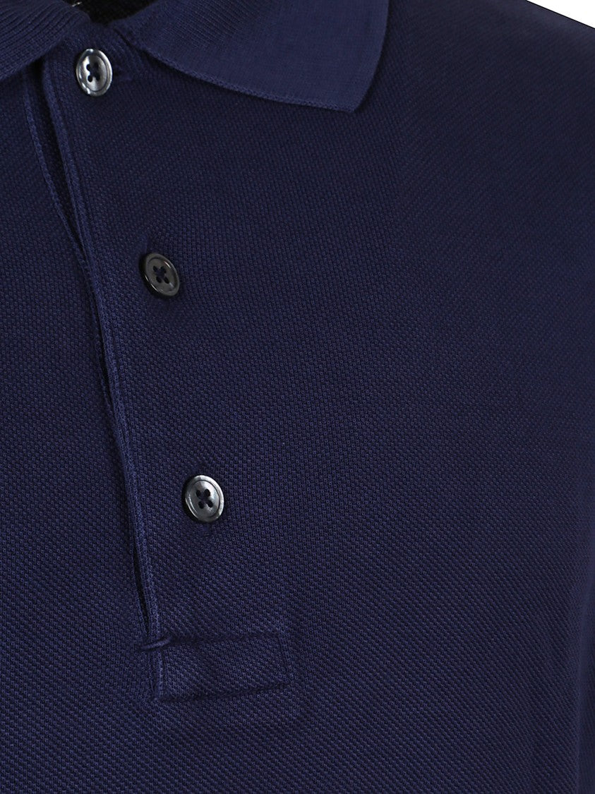 Tom Ford Textured Finish Navy Polo With Front Button Placket