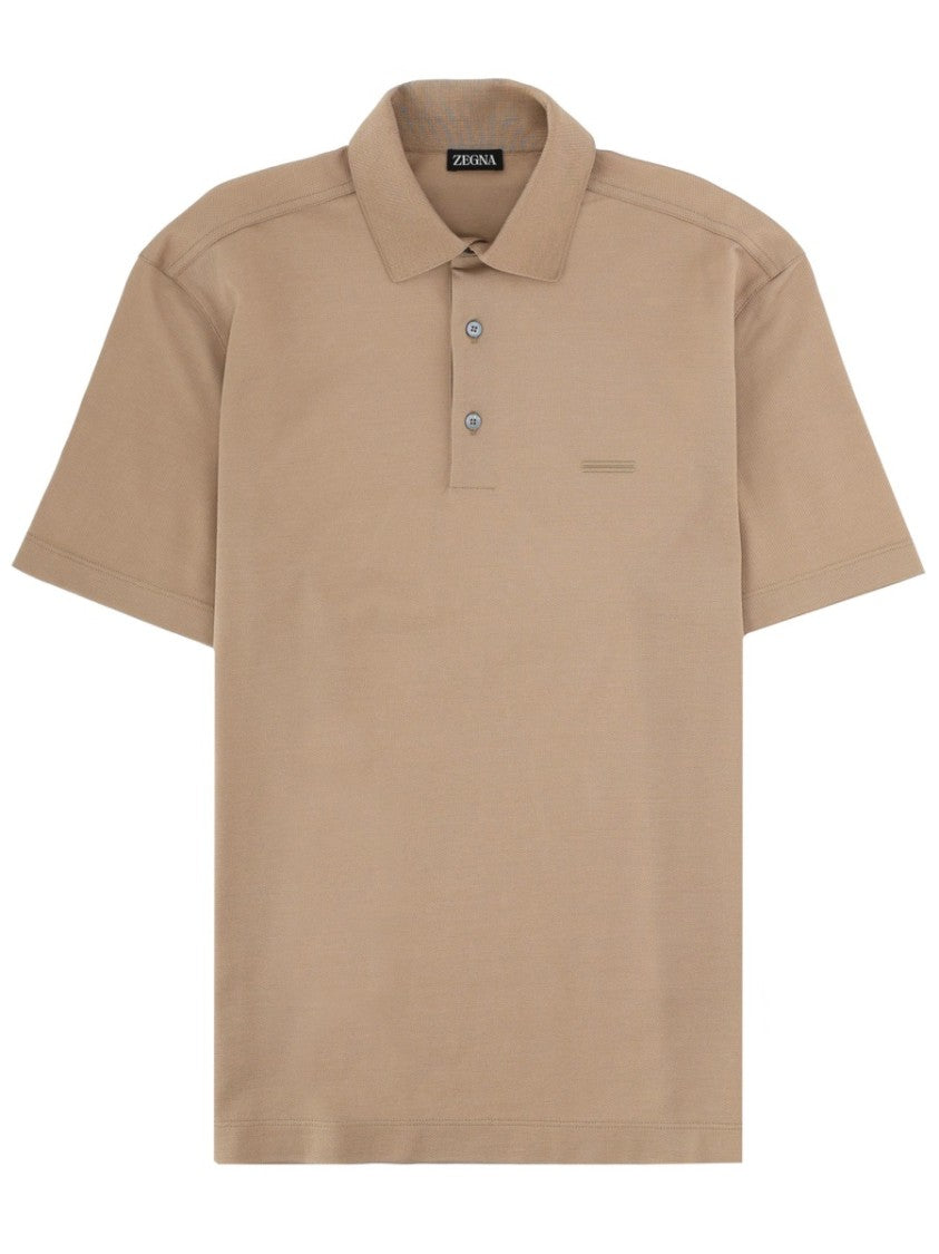Zegna Neutrals Regular Fit Embroidered Cotton Polo Shirt