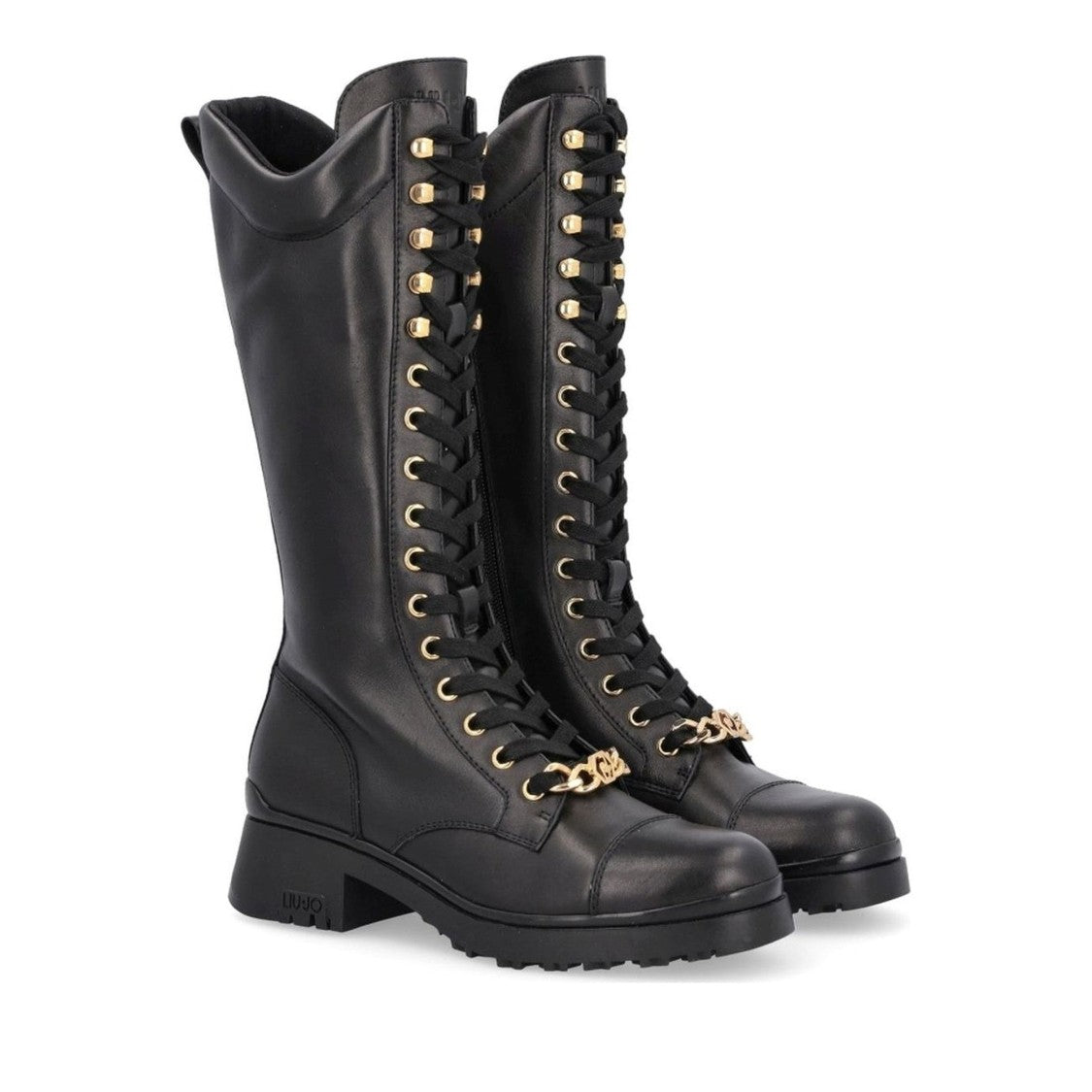 Liu Jo Black Nancy 54 Leather Lace-Up Gold Boots