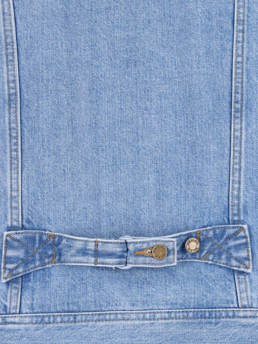 Thom Browne Cropped Classic Collar Flap Pockets Denim Jacket