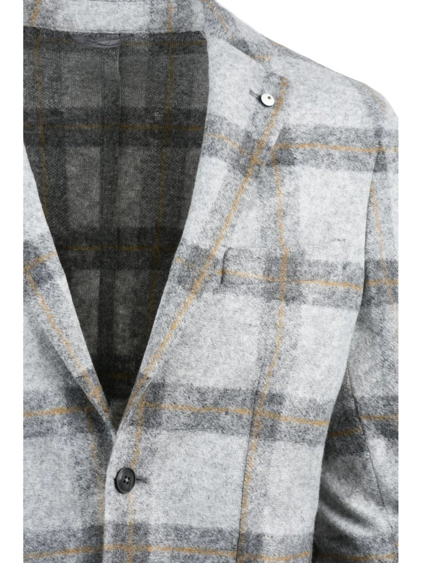 L.B.M. 1911 Button Closure Grey Check Jacket With Rounded Silhouette