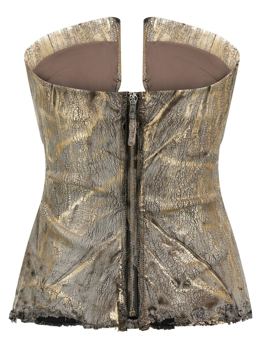 Rick Owens Coated Denim Top With Front Cut-Out Neckline