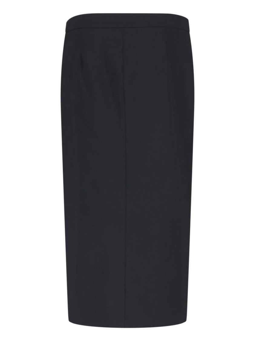 Dondup Black Bistretch Canvas Side Slit Midi Skirt