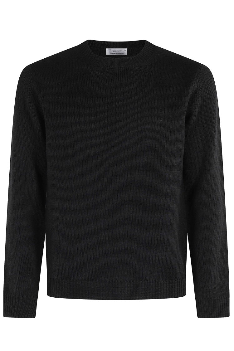Roberto Collina Black Crew-Neck Ribbed Merino Wool Sweater