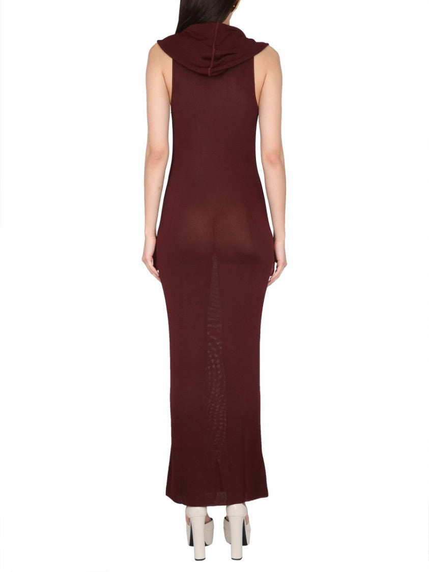 Saint Laurent Burgundy Hooded Maxi Dress