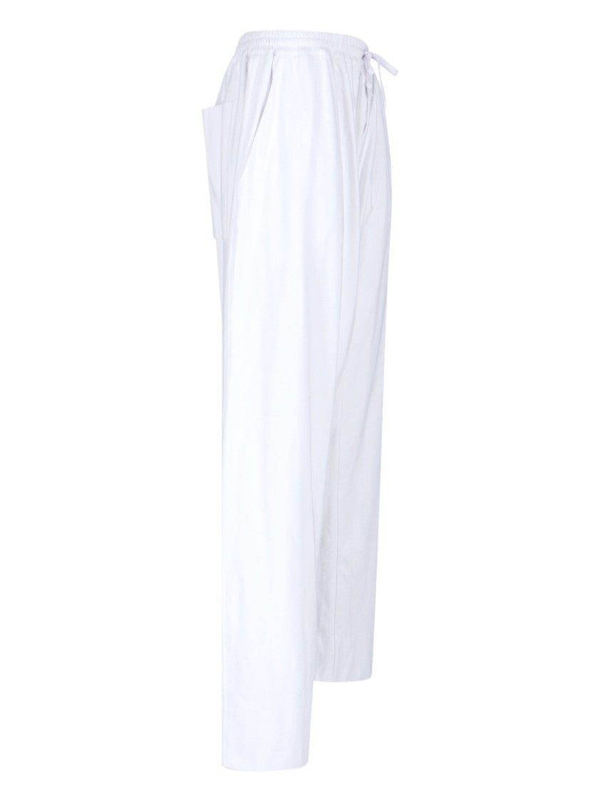 Duran Lantik High-Waisted White Cotton Trousers With Draped Details