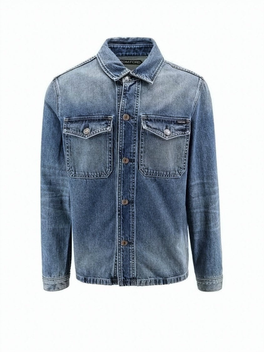 Tom Ford Medium Blue Wash Denim Jacket With Classic Design