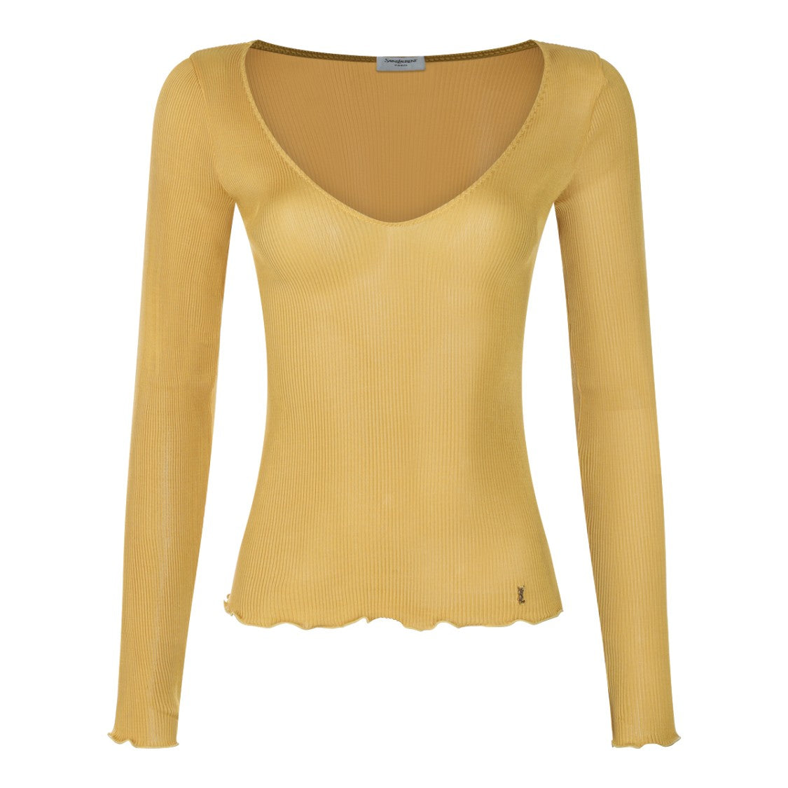 Saint Laurent Saffron Yellow Ribbed Silk Top