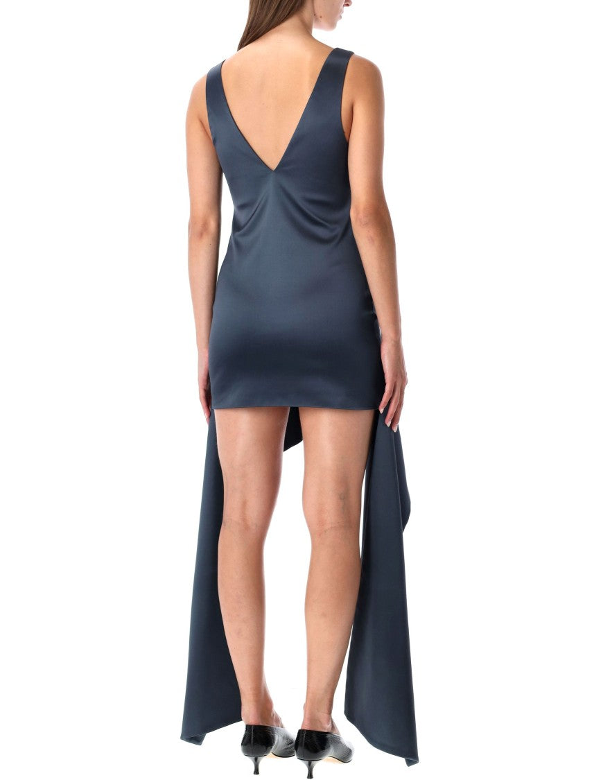J. W. Anderson Steel Blue V-Neck Draped Mini Dress