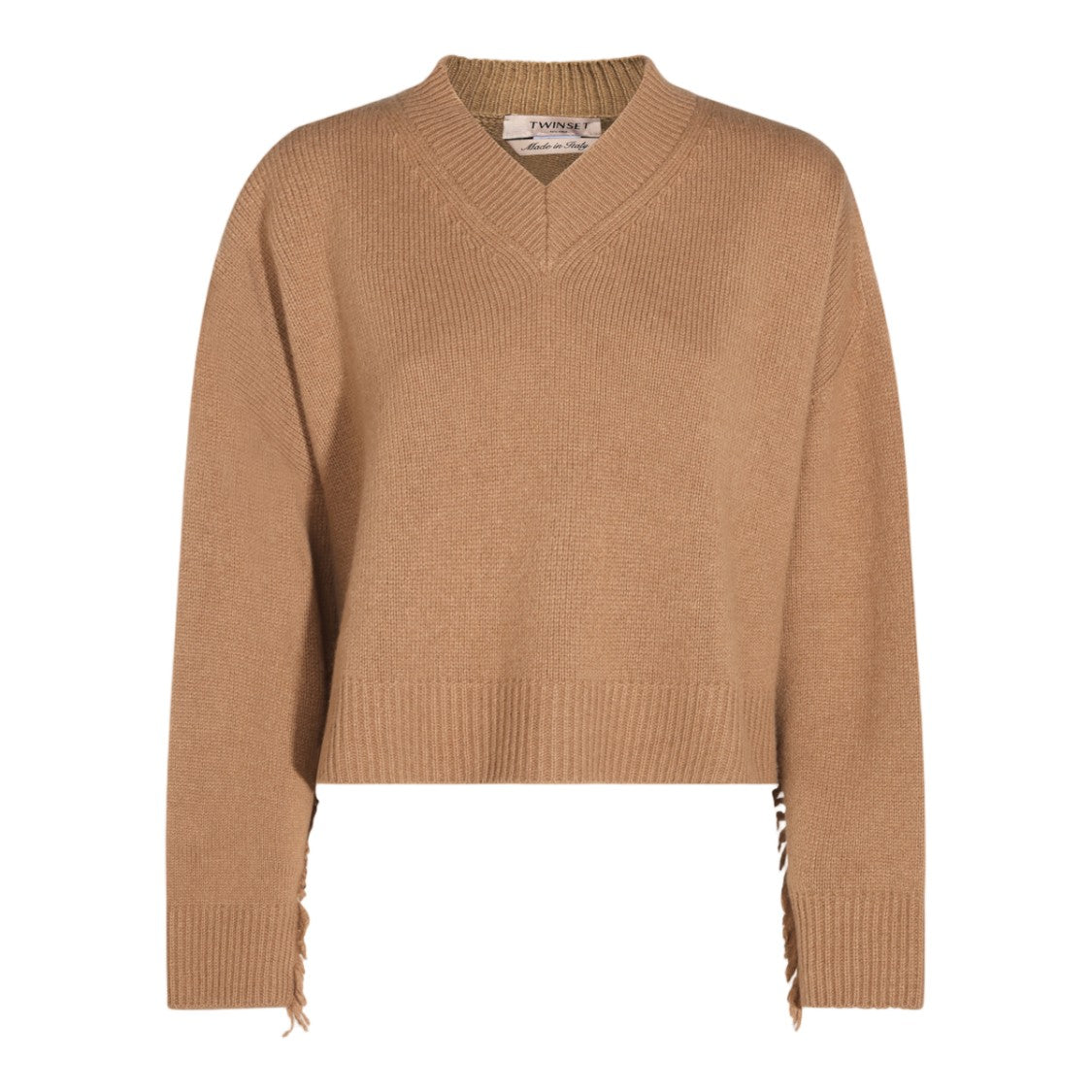Twin-Set V-Neck Fringed Cropped Boxy Sweater