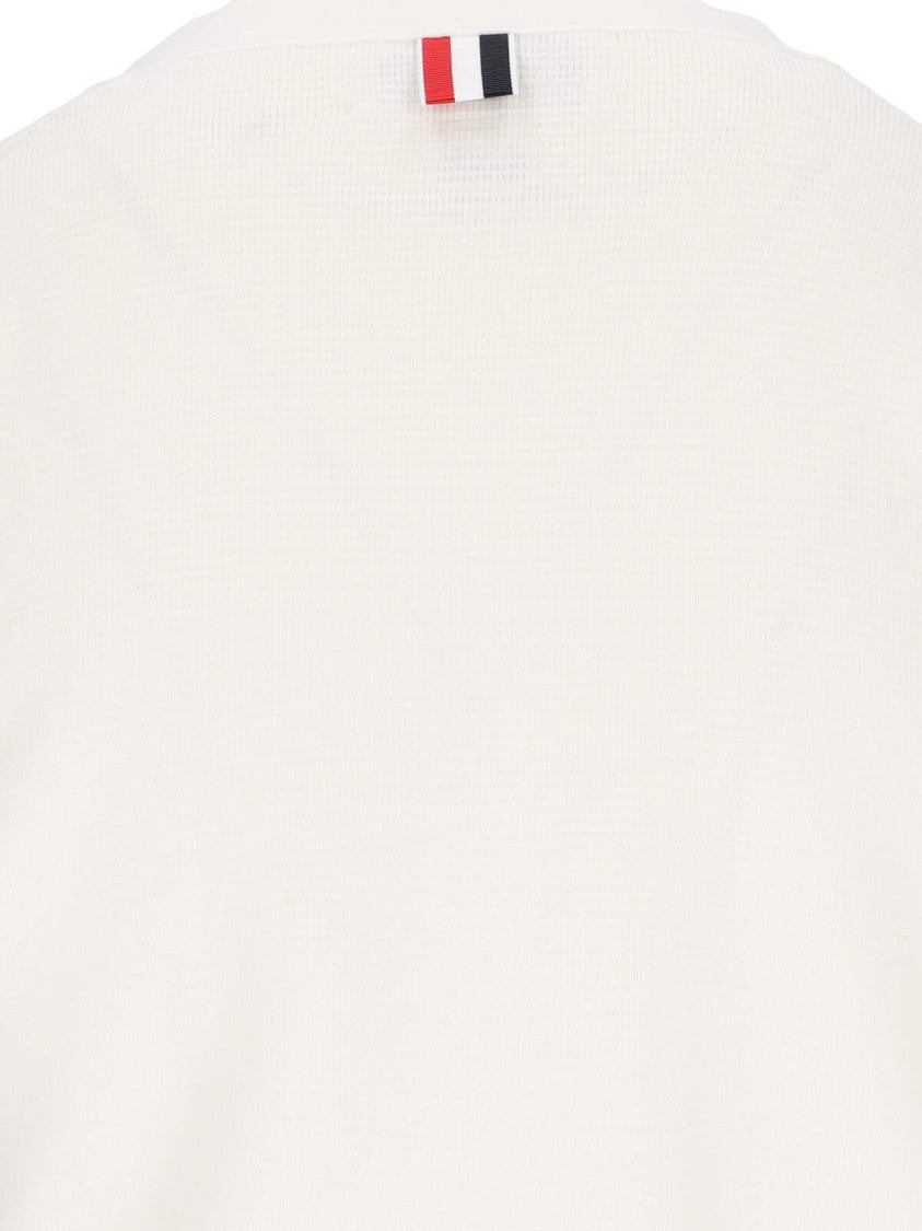 Thom Browne V-Neck Button-Front Cardigan With Striped Intarsia