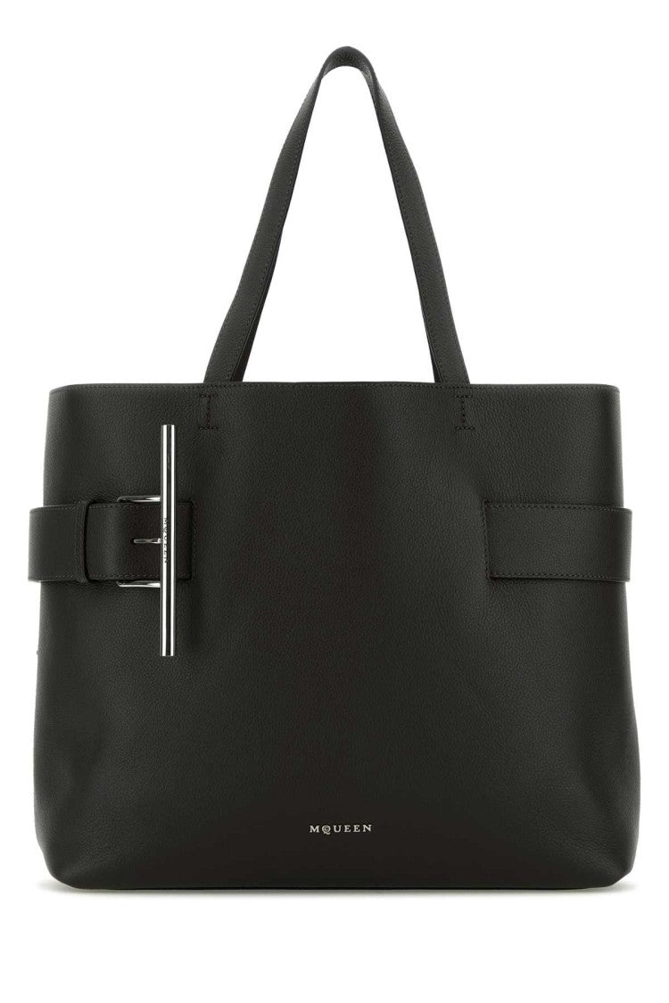 Alexander Mcqueen Black Leather T-Bar Shopping Bag
