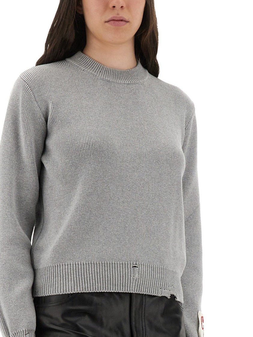 Golden Goose Ribbed Cotton Jersey Sweater With Logo Patch