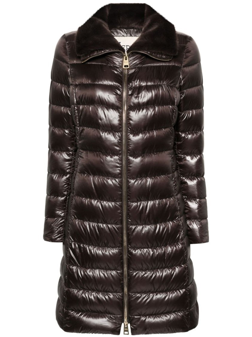 Herno Quilted Long Down Jacket With Plush Collar