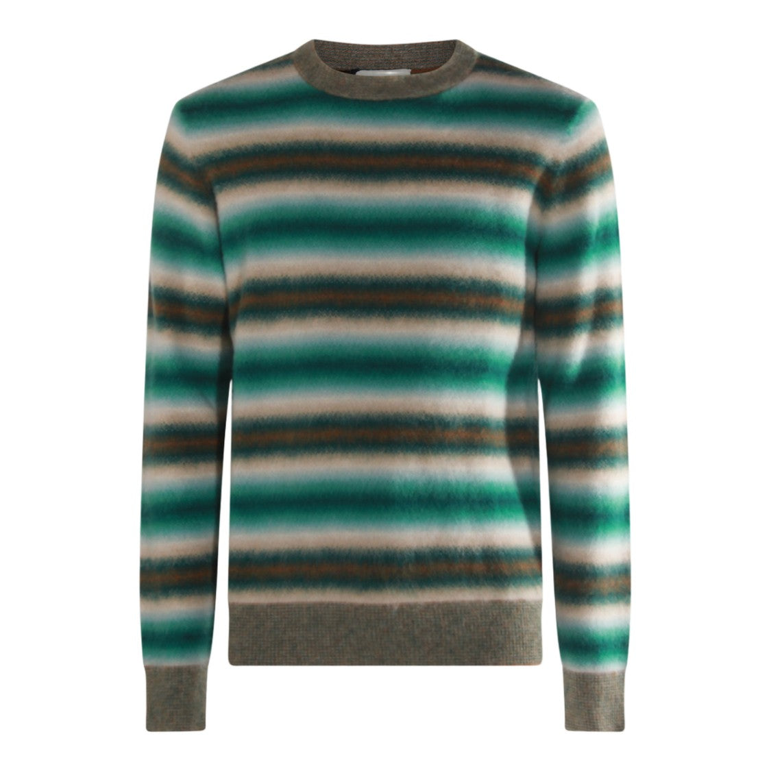 Piacenza Cashmere Fuzzy Textured Knit Sweater With Horizontal Stripes