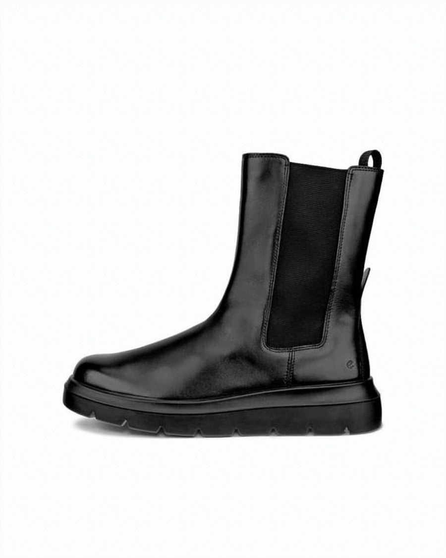 Ecco Minimalist Black Leather Boots With Rubber Sole